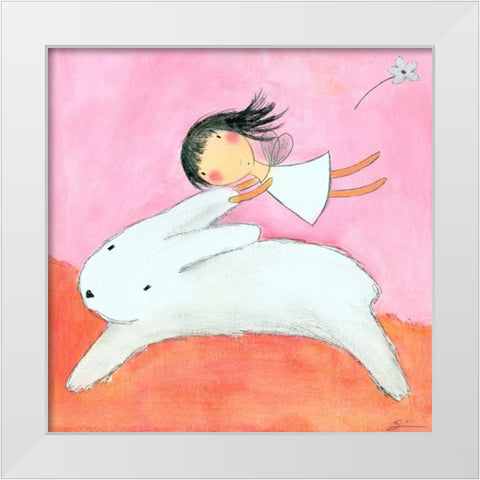 Fairy on Hare White Modern Wood Framed Art Print by Sonheim, Carla