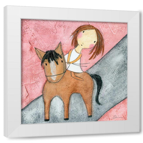 Pink Horse White Modern Wood Framed Art Print by Sonheim, Carla