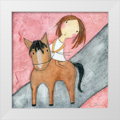 Pink Horse White Modern Wood Framed Art Print by Sonheim, Carla