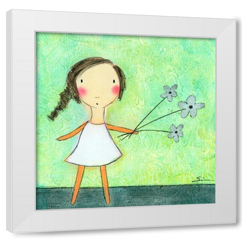Green Flowers White Modern Wood Framed Art Print by Sonheim, Carla