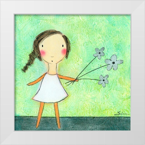 Green Flowers White Modern Wood Framed Art Print by Sonheim, Carla