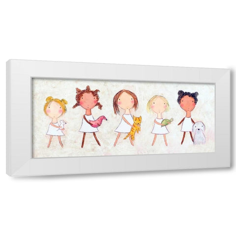 Girls with Pets White Modern Wood Framed Art Print by Sonheim, Carla