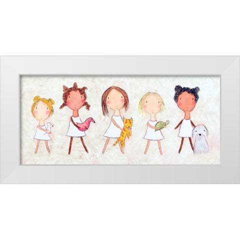 Girls with Pets White Modern Wood Framed Art Print by Sonheim, Carla