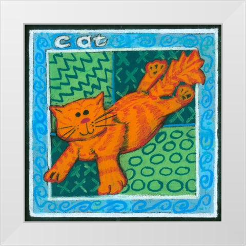 Whimsical Cat White Modern Wood Framed Art Print by L. Choate