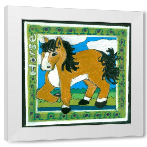 Whimsical Horse White Modern Wood Framed Art Print by L. Choate