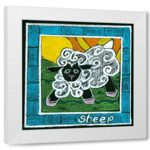 Whimsical Sheep White Modern Wood Framed Art Print by L. Choate