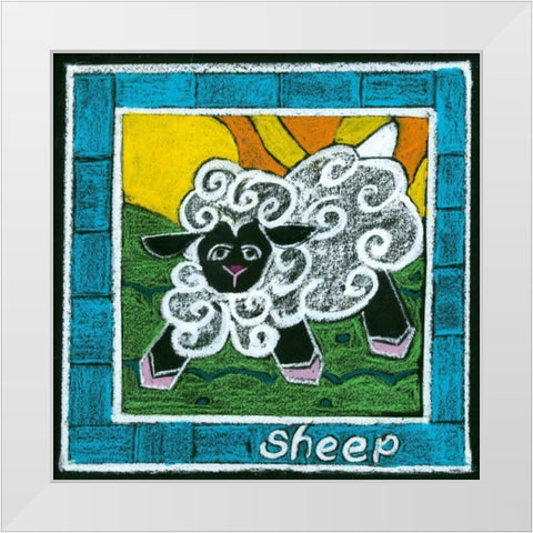 Whimsical Sheep White Modern Wood Framed Art Print by L. Choate