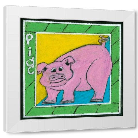 Whimsical Pig White Modern Wood Framed Art Print by L. Choate