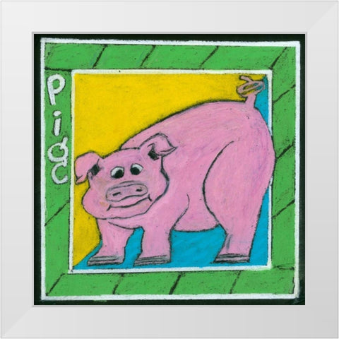 Whimsical Pig White Modern Wood Framed Art Print by L. Choate