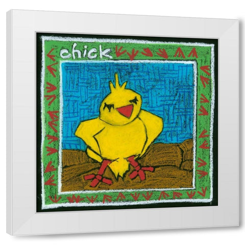 Whimsical Chick White Modern Wood Framed Art Print by L. Choate