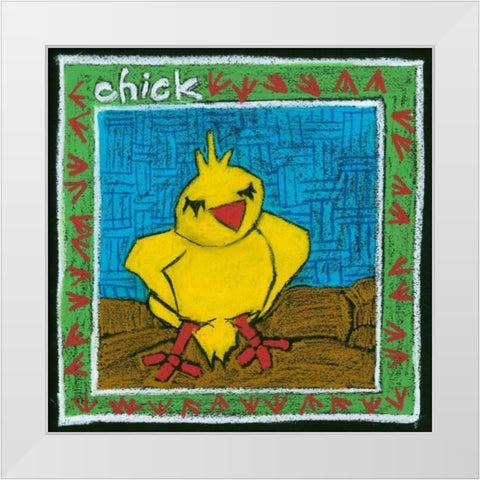 Whimsical Chick White Modern Wood Framed Art Print by L. Choate