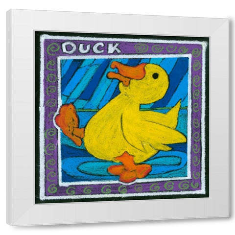 Whimsical Duck White Modern Wood Framed Art Print by L. Choate