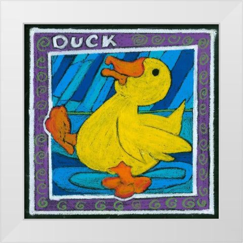 Whimsical Duck White Modern Wood Framed Art Print by L. Choate