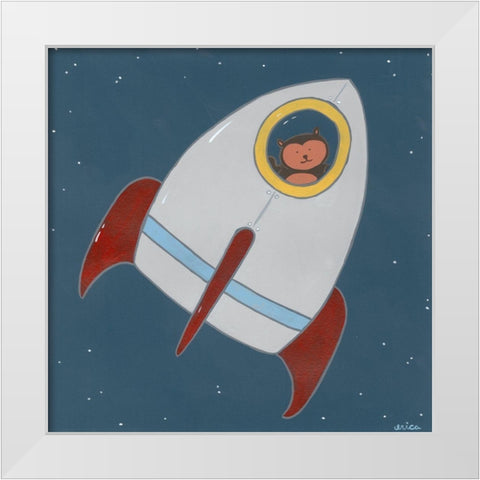 Monkeys in Space I White Modern Wood Framed Art Print by Vess, June Erica