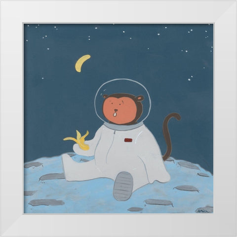 Monkeys in Space IV White Modern Wood Framed Art Print by Vess, June Erica