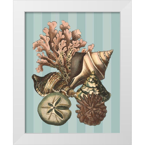 Shell and Coral on Aqua I White Modern Wood Framed Art Print by Vision Studio