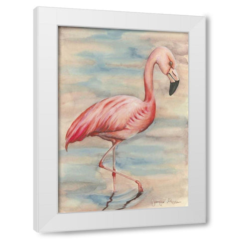 Pink Flamingo I White Modern Wood Framed Art Print by Goldberger, Jennifer