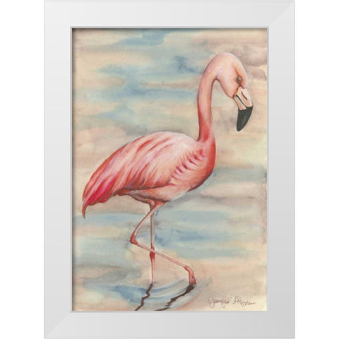 Pink Flamingo I White Modern Wood Framed Art Print by Goldberger, Jennifer