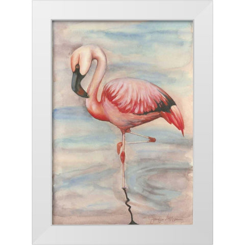 Pink Flamingo II White Modern Wood Framed Art Print by Goldberger, Jennifer