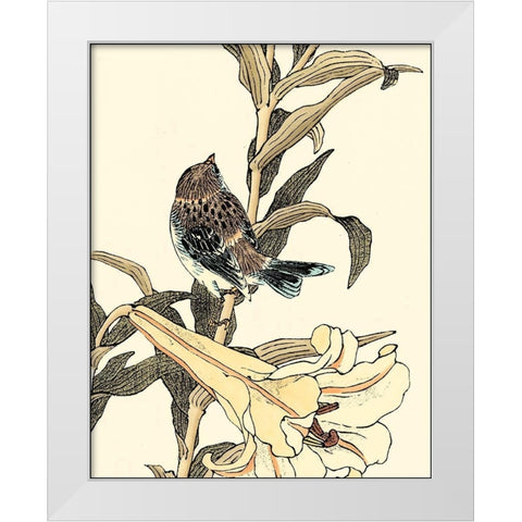 Oriental Bird on Branch II White Modern Wood Framed Art Print by Vision Studio