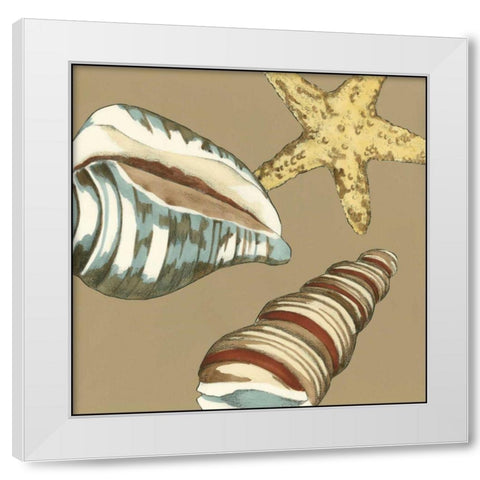 Small Shell Trio on Khaki I White Modern Wood Framed Art Print by Meagher, Megan