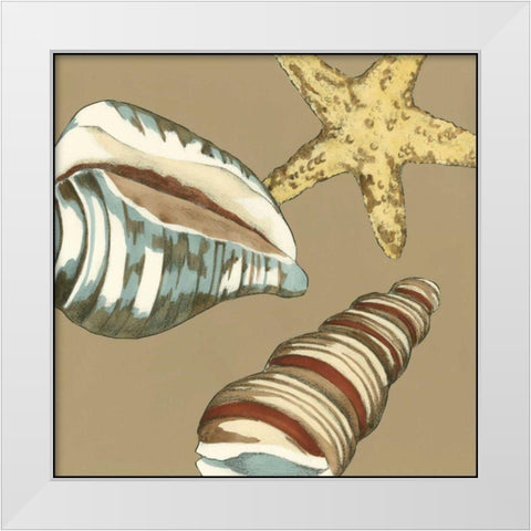 Small Shell Trio on Khaki I White Modern Wood Framed Art Print by Meagher, Megan