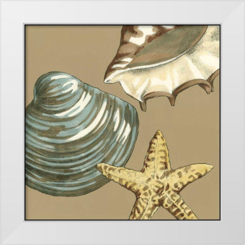 Small Shell Trio on Khaki IV White Modern Wood Framed Art Print by Meagher, Megan