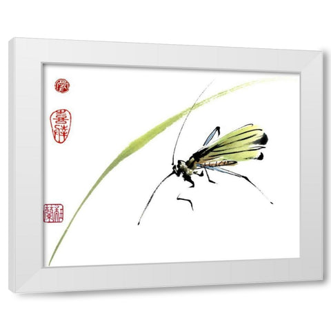 Grasshopper White Modern Wood Framed Art Print by Parker, Nan Rae