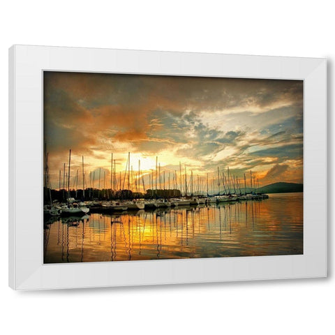 Marina Sunrise II White Modern Wood Framed Art Print by Head, Danny
