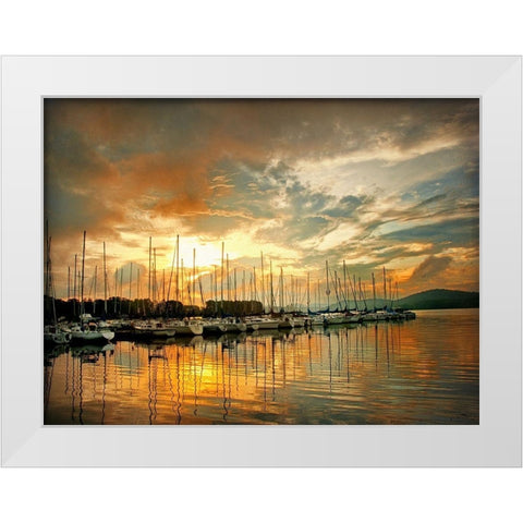 Marina Sunrise II White Modern Wood Framed Art Print by Head, Danny