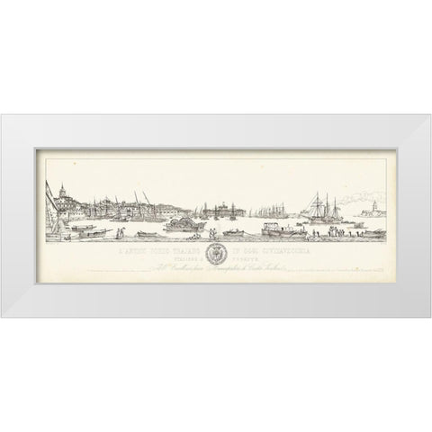 Antique Seaport I White Modern Wood Framed Art Print by Aquaroni, Antonio