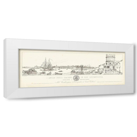 Antique Seaport III White Modern Wood Framed Art Print by Aquaroni, Antonio