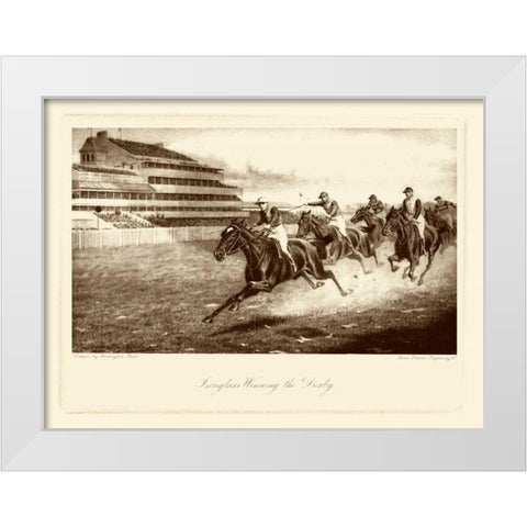 Winning the Derby White Modern Wood Framed Art Print by Bird, Harington