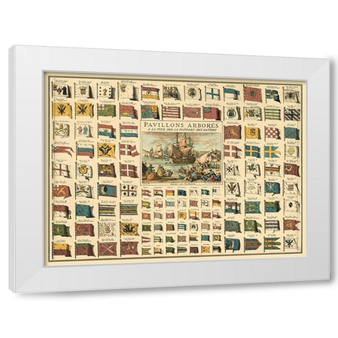 Display of Flags White Modern Wood Framed Art Print by unknown