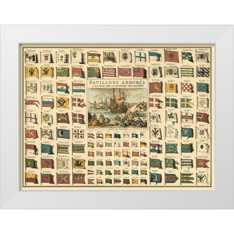 Display of Flags White Modern Wood Framed Art Print by unknown