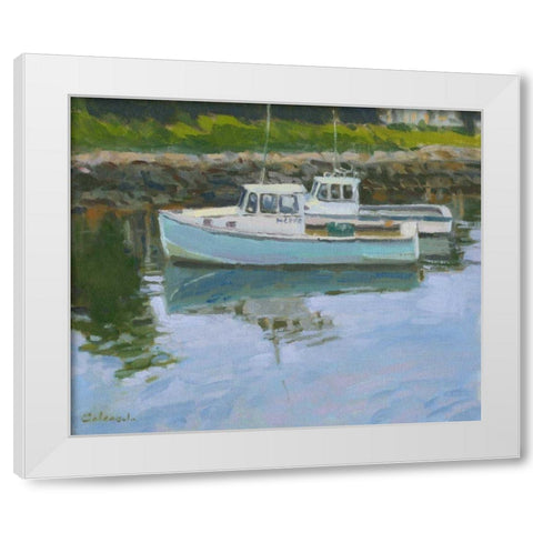 Lobster Boats White Modern Wood Framed Art Print by Calcasola, Stephen