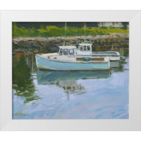 Lobster Boats White Modern Wood Framed Art Print by Calcasola, Stephen