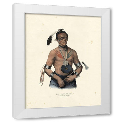 A Winnebago Chief White Modern Wood Framed Art Print by McKenney and Hall