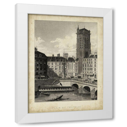 Place du Chatelet White Modern Wood Framed Art Print by Pugin, A.