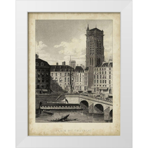 Place du Chatelet White Modern Wood Framed Art Print by Pugin, A.