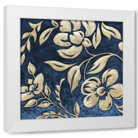 Indigo and Cream Brocade I White Modern Wood Framed Art Print by Zarris, Chariklia