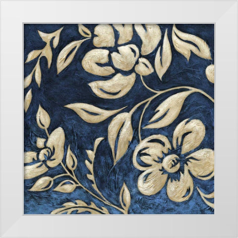 Indigo and Cream Brocade I White Modern Wood Framed Art Print by Zarris, Chariklia