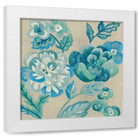 Turquoise Chintz I White Modern Wood Framed Art Print by Zarris, Chariklia