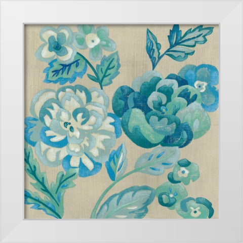 Turquoise Chintz I White Modern Wood Framed Art Print by Zarris, Chariklia