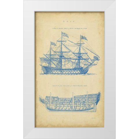 Vintage Ship Blueprint White Modern Wood Framed Art Print by Chambers