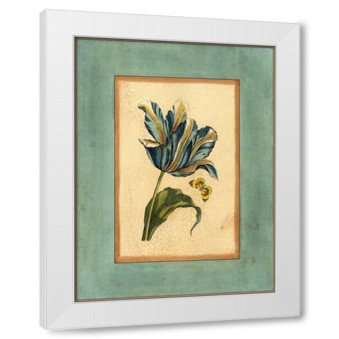 Crackled Spa Blue Tulip II White Modern Wood Framed Art Print by Vision Studio