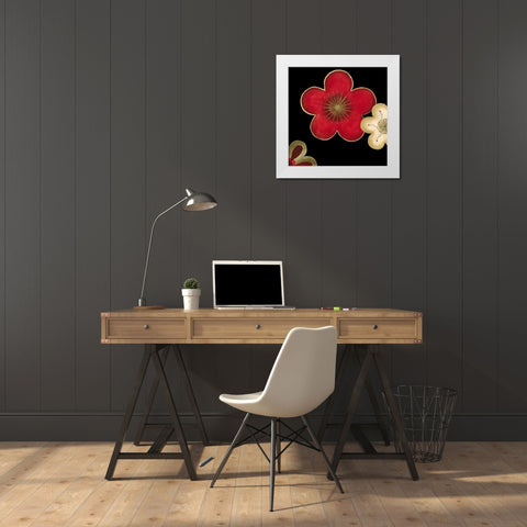Pop Blossoms in Red II White Modern Wood Framed Art Print by Vess, June Erica