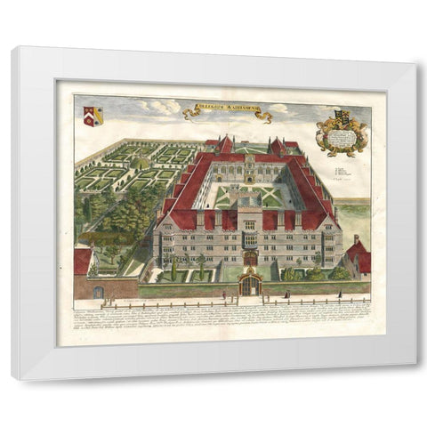 Collegium Wadhamense White Modern Wood Framed Art Print by Loggan, D.