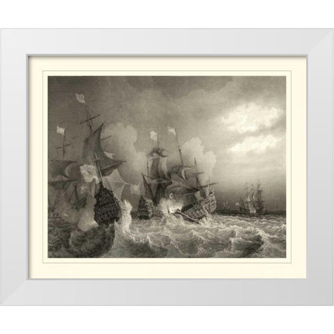Ships at Sea I White Modern Wood Framed Art Print by Gudin
