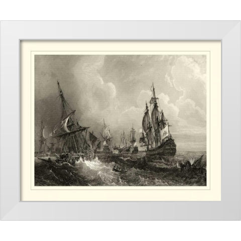 Ships at Sea II White Modern Wood Framed Art Print by Gudin
